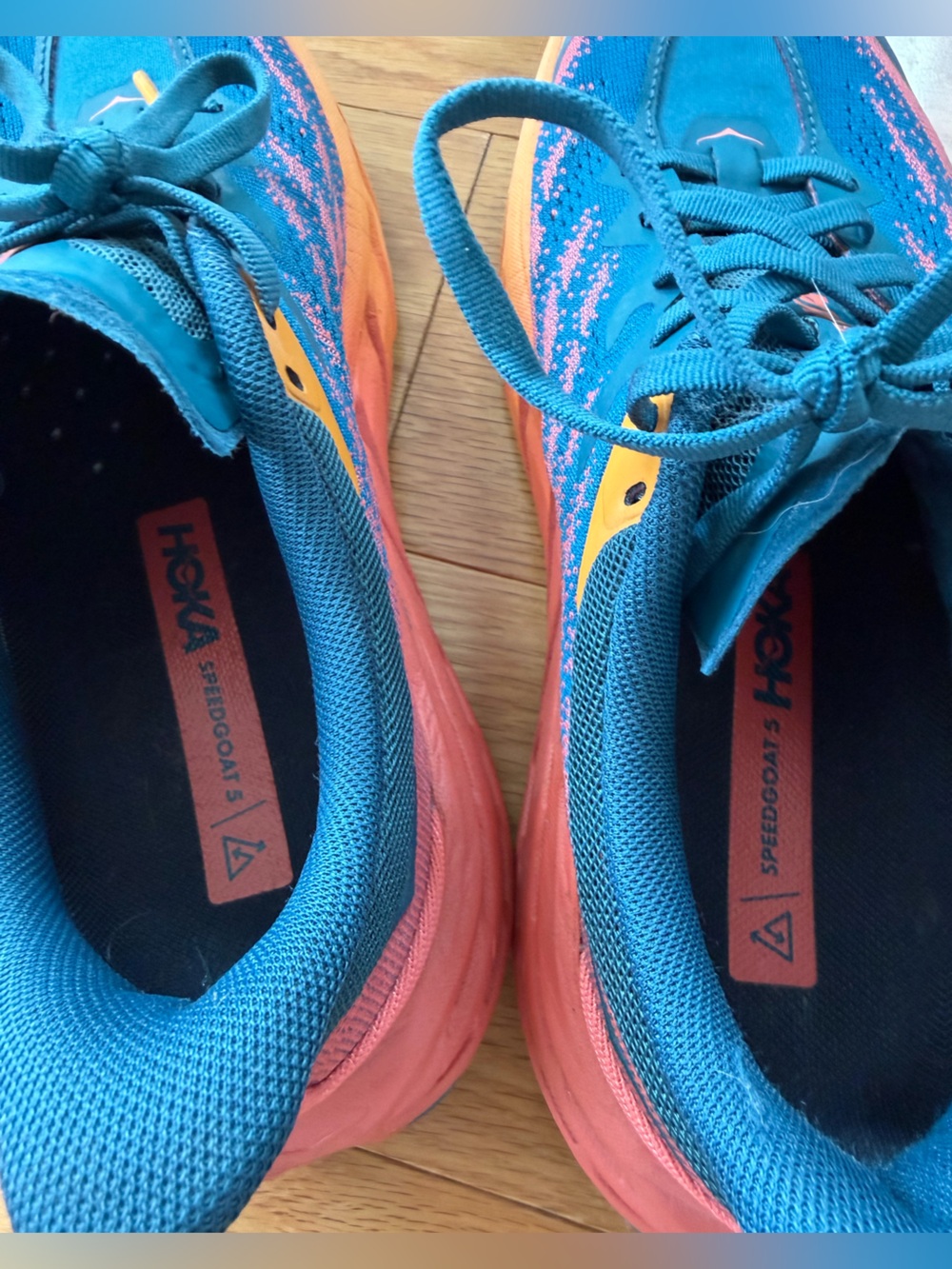 WIDE Hoka Speedgoat 5 Women’s Running Shoes Sneakers Size 8 Wide 8W Blue Orange - Picture 6 of 6